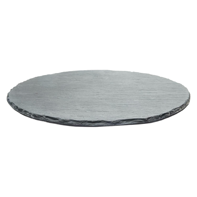 Round handcrafted slate serving board with natural textured edges, ideal for presenting appetizers and cheeses in Kitchen & Food and Storage and Serving collections.