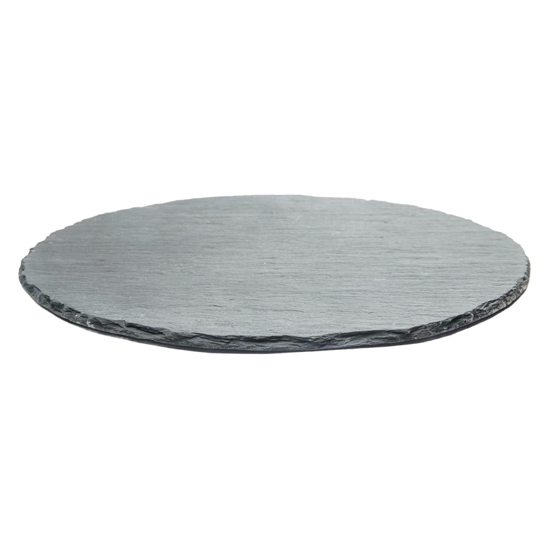 Round handcrafted slate serving board with natural textured edges, ideal for presenting appetizers and cheeses in Kitchen & Food and Storage and Serving collections.