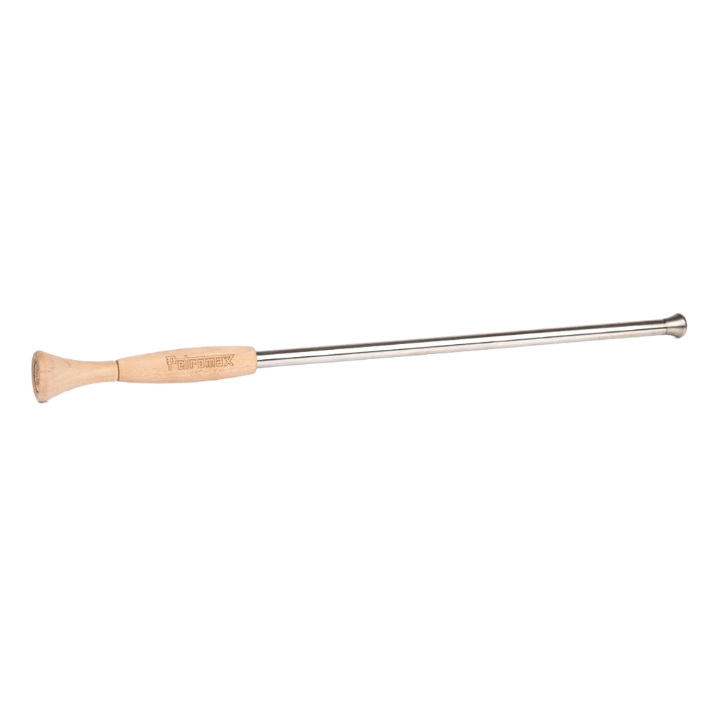 Long stainless steel fire blower pipe with natural wood handle, designed for safely directing air into fires, featured in Farm, Garden & Tool, Stoves, Camping, Hearth Accessories, and Best Sellers collections.