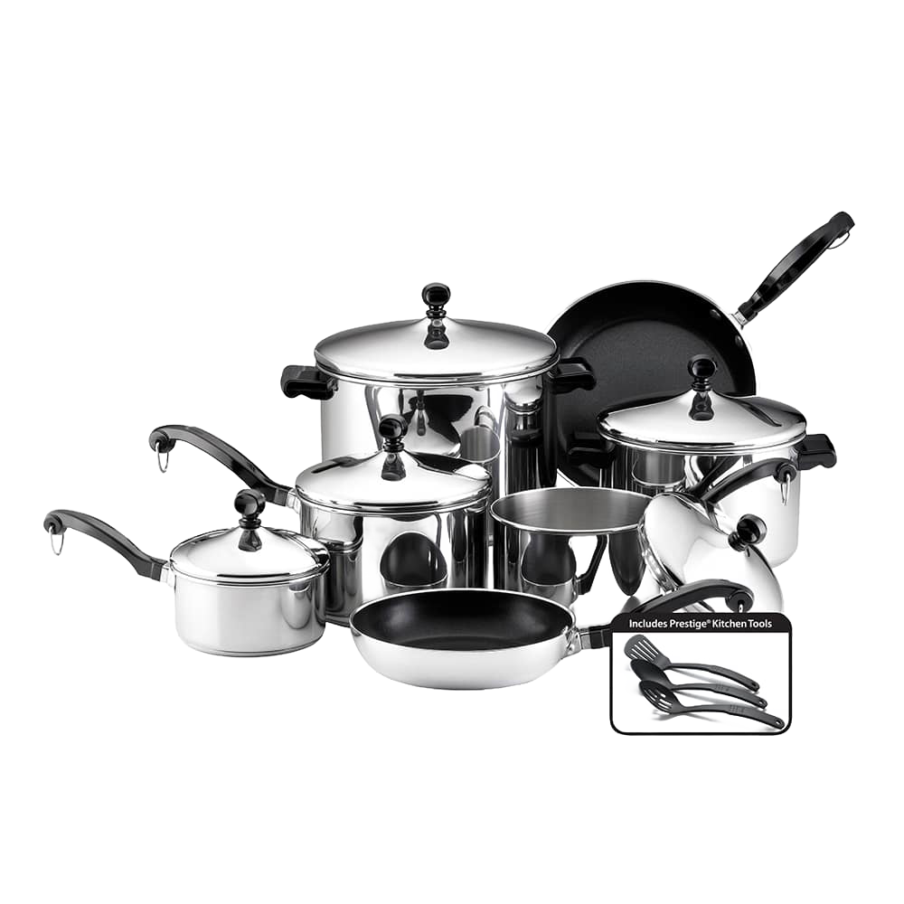 Classic stainless steel 15-piece cookware set with pots, pans, and lids featuring durable construction, ideal for Kitchen & Food, Cookware, Pots and Pans, and Best Sellers collections.