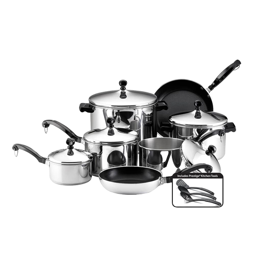 Classic stainless steel 15-piece cookware set with pots, pans, and lids featuring durable construction, ideal for Kitchen & Food, Cookware, Pots and Pans, and Best Sellers collections.