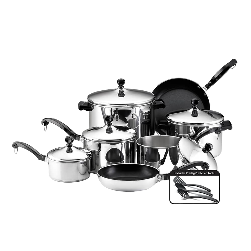 Classic stainless steel 15-piece cookware set with pots, pans, and lids featuring durable construction, ideal for Kitchen & Food, Cookware, Pots and Pans, and Best Sellers collections.