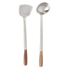 Set of two stainless steel wok utensils with wooden handles, featuring a spatula and a ladle designed for stir-fry cooking, included in Kitchen & Food and Kitchen Gadgets collections.