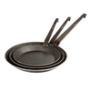 Set of three handcrafted wrought iron pans with textured cooking surfaces and sturdy handles, perfect for Farm, Garden & Tool, Kitchen & Food, Camping, Cookware, and Best Sellers collections.