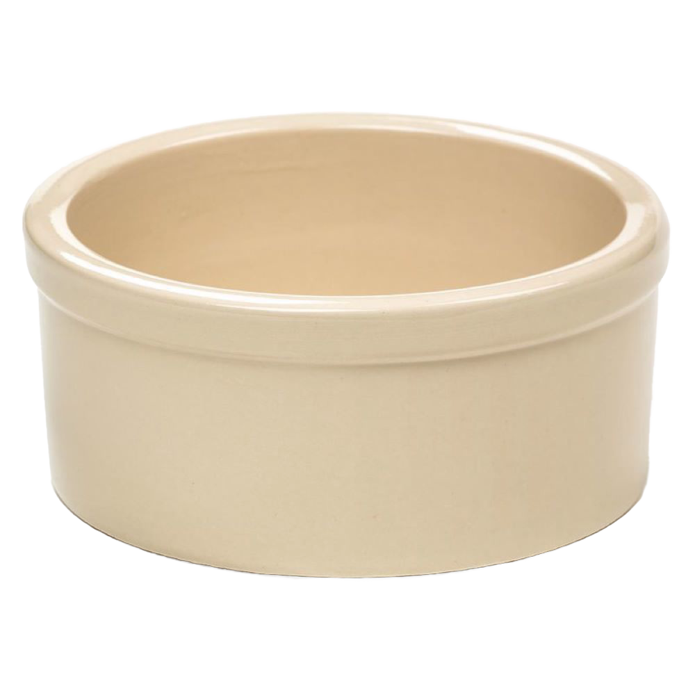Small handcrafted stoneware bowl in natural stone color with glossy lead-free glaze, designed to stay upright for pets, featured in Home & Decor, Pet Supplies, USA Made, and Best Sellers collections.