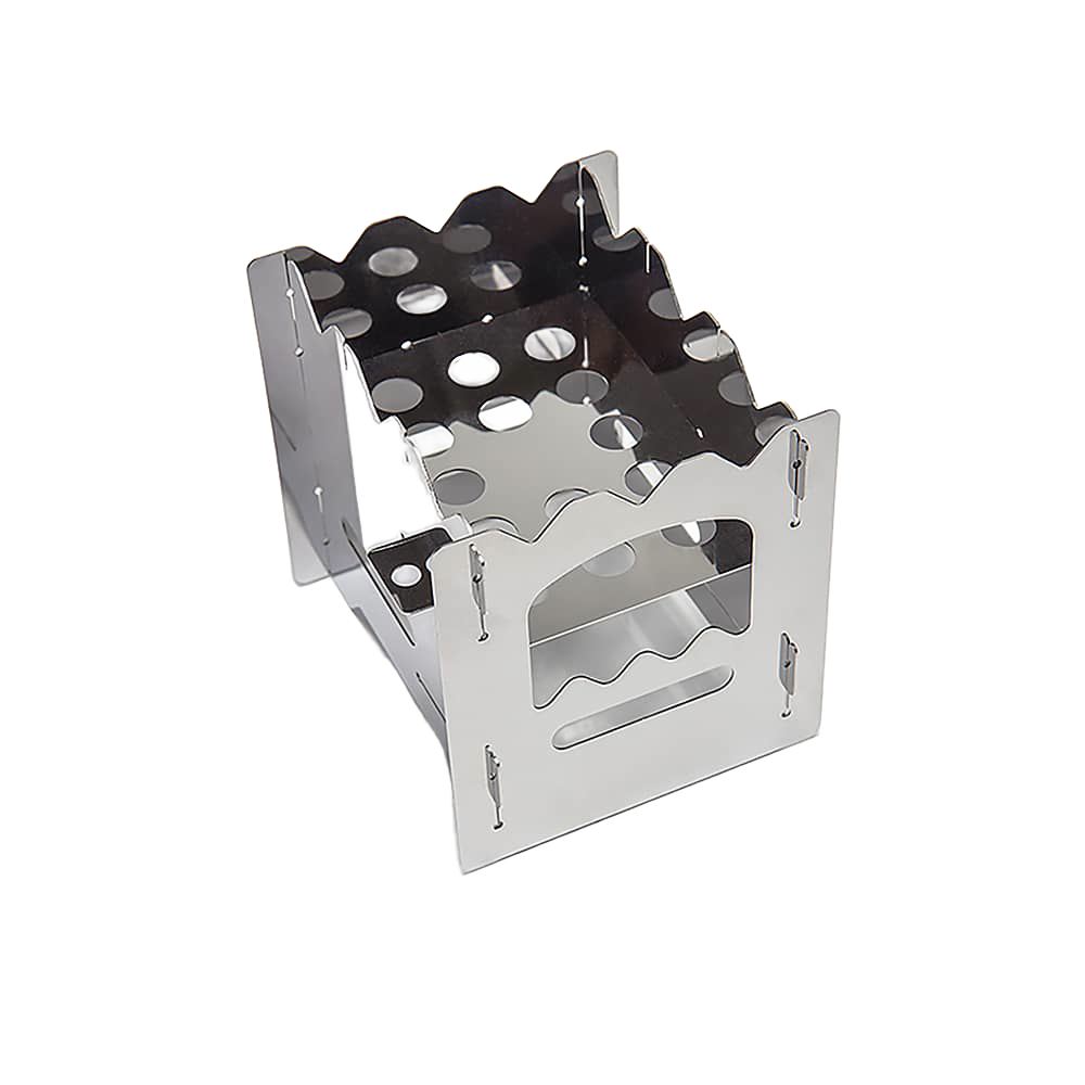 Foldable stainless steel camping stove with perforated design for efficient airflow and branch burning, ideal for Farm, Garden & Tool, Camping, Emergency Supplies, and Best Sellers collections.