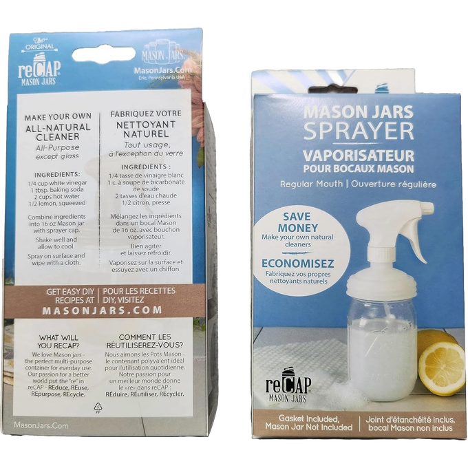 Eco-friendly sprayer lid made of no-break plastic fits regular-mouth jars, ideal for homemade natural cleaners, featured in Home & Decor, Household Helpers, USA Made, Best Sellers, Promo Eligible collections.