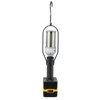 Rugged handheld LED lantern with metal frame and hanging hook, powered by compatible Milwaukee or DeWalt battery, ideal for camping, emergency, and outdoor lighting in Lamps & Lighting collections.