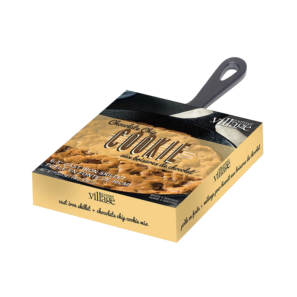 Chocolate chip cookie dessert mix packaged with a 6-inch cast iron skillet, handcrafted for Kitchen & Food, Dry Goods and Mixes, Best Sellers, and Promo Eligible collections.