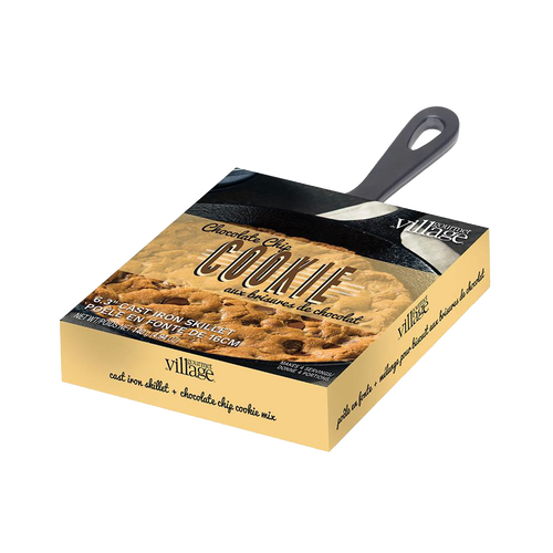 Chocolate chip cookie dessert mix packaged with a 6-inch cast iron skillet, handcrafted for Kitchen & Food, Dry Goods and Mixes, Best Sellers, and Promo Eligible collections.