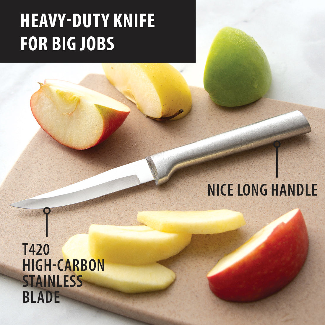 Heavy-duty kitchen knife with a T420 high-carbon stainless blade and long satin-finished cast aluminum handle, ideal for Farm, Garden & Tool and Kitchen & Food collections.