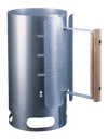 Aluminized steel charcoal starter with wooden handle and ventilation slots, designed for quick ignition of briquets, ideal for Farm, Garden & Tool, Camping, and Best Sellers collections.