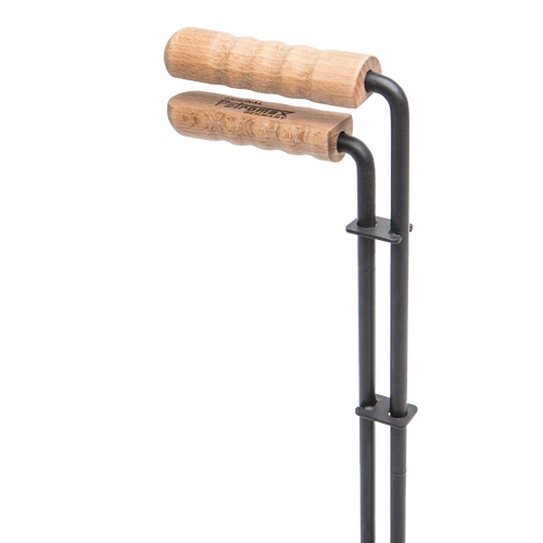 Steel lid lifter featuring dual ergonomic wooden handles and sturdy steel construction, designed for safe lifting of hot Dutch oven lids, suited for Farm, Garden & Tool, Camping, and Best Sellers collections.