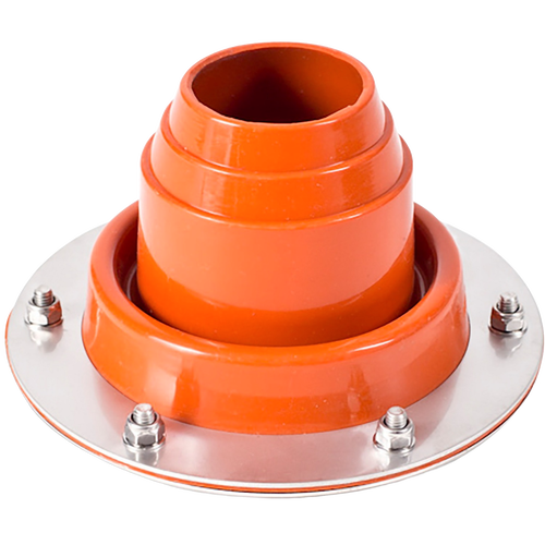 Orange and silver tent kit pipe adapter with a round metal base and four bolts, designed for secure tent installation, featured in Farm, Garden & Tool, Camping, and Best Sellers collections.