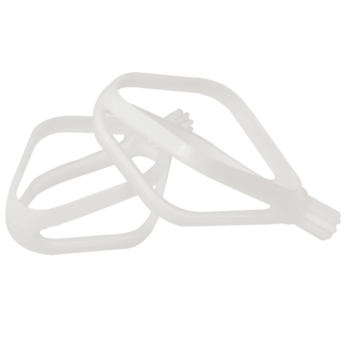 Pair of lightweight white cake paddle attachments with minimal tines for stand mixers, handcrafted in the USA, ideal for baking supplies and kitchen gadgets collections.
