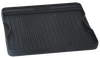 Small handcrafted cast iron grill/griddle with pre-seasoned cooking surface and raised ridges, ideal for use in kitchen, cookware, cast iron, and cooking stove collections.