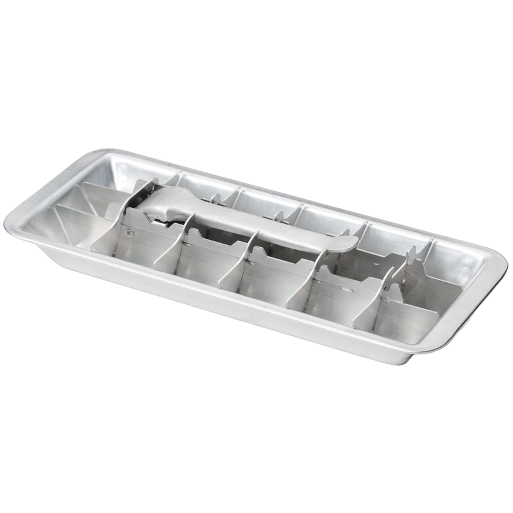 Vintage-style aluminum ice cube tray with removable divider and easy-release handle, ideal for Farm, Garden & Tool, Kitchen & Food, Kitchen Gadgets, and Homesteading collections.