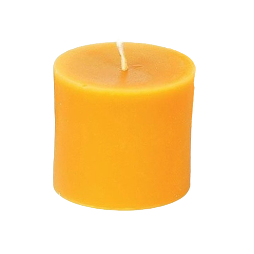 Handcrafted 3x3 inch beeswax pillar candle in natural honey color, made in USA, featured in Lamps & Lighting, Candles, Candlemaking, USA Made, Best Sellers, and Promo Eligible collections.