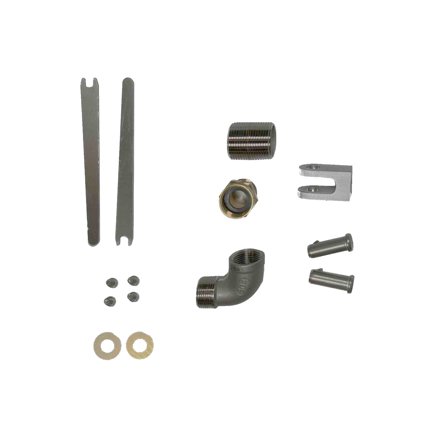 Set of metal components for a lower height deep well pump head assembly made in USA, designed for reliable use in water pumps, featured in Appliances, USA Made, and Deep Well Pumps collections.