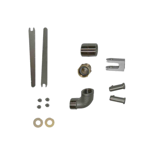 Set of metal components for a lower height deep well pump head assembly made in USA, designed for reliable use in water pumps, featured in Appliances, USA Made, and Deep Well Pumps collections.