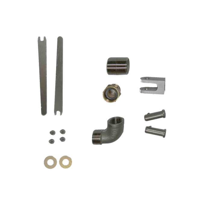 Set of metal components for a lower height deep well pump head assembly made in USA, designed for reliable use in water pumps, featured in Appliances, USA Made, and Deep Well Pumps collections.