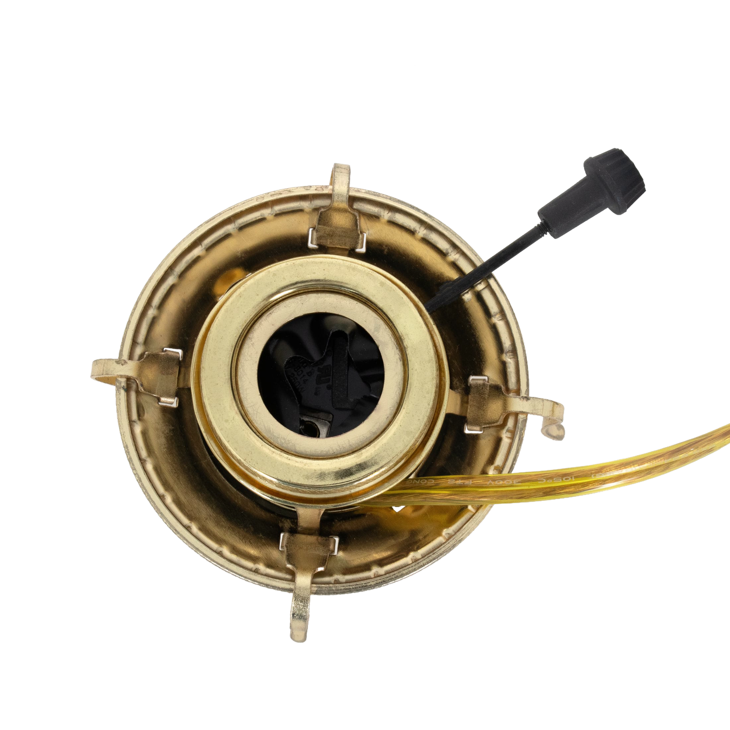 Handcrafted brass plated electrified burner with removable screw-on collar, featuring a threaded base and UL listed 6 ft. clear gold cord, suitable for Lamps & Lighting, Parts and Accessories, and Electric Conversion collections.