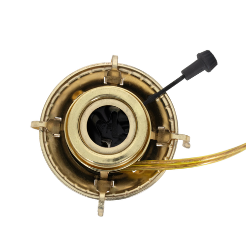 Handcrafted brass plated electrified burner with removable screw-on collar, featuring a threaded base and UL listed 6 ft. clear gold cord, suitable for Lamps & Lighting, Parts and Accessories, and Electric Conversion collections.