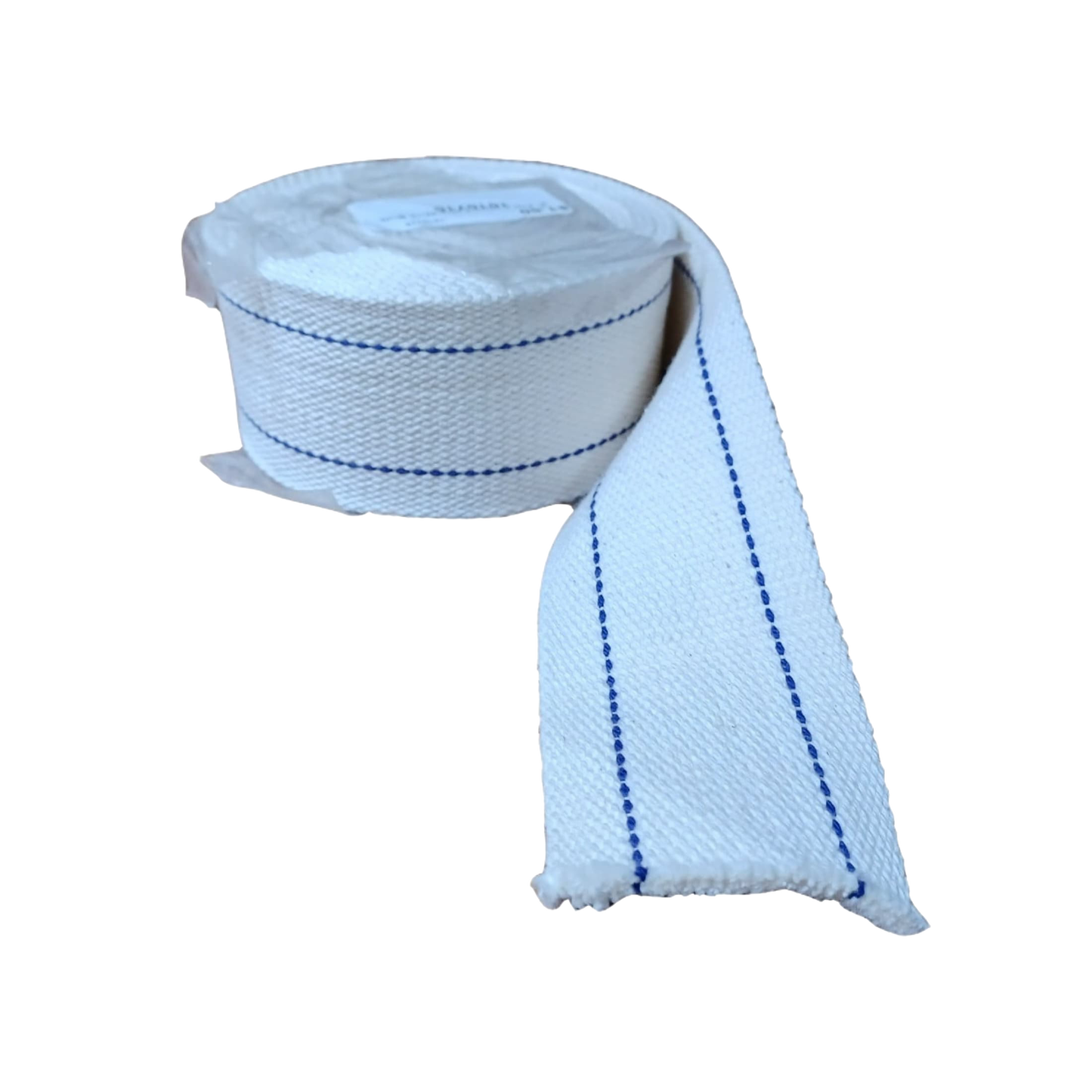Roll of handcrafted flat cotton wick with blue stitched lines, designed for dependable fuel absorption and clean burning in oil lamps, ideal for Farm, Garden & Tool and Emergency Supplies collections.