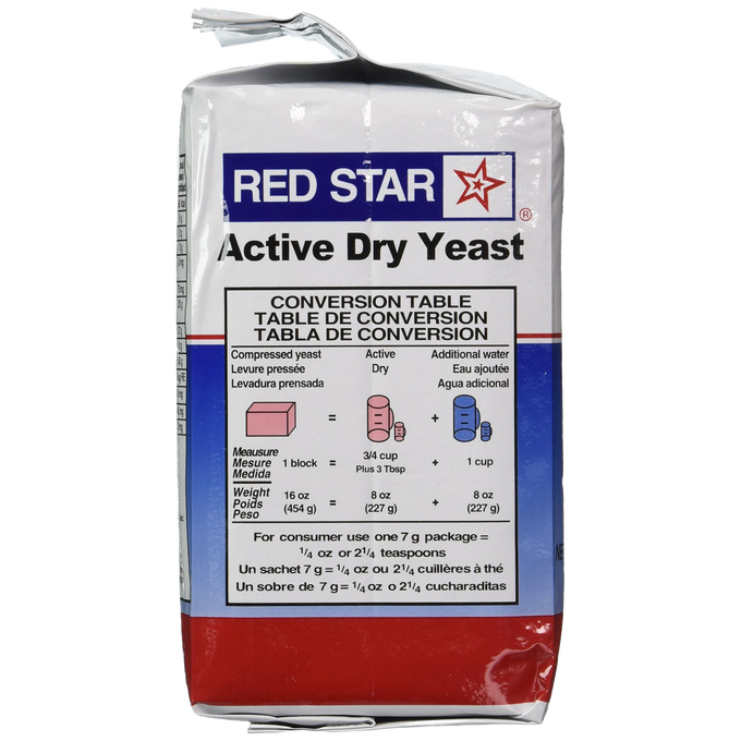 Package of Red Star active dry yeast weighing 16 ounces with a conversion chart for baking, featured in Kitchen & Food, Food, Dry Goods and Mixes, Best Sellers, and Bread Making Supplies collections.