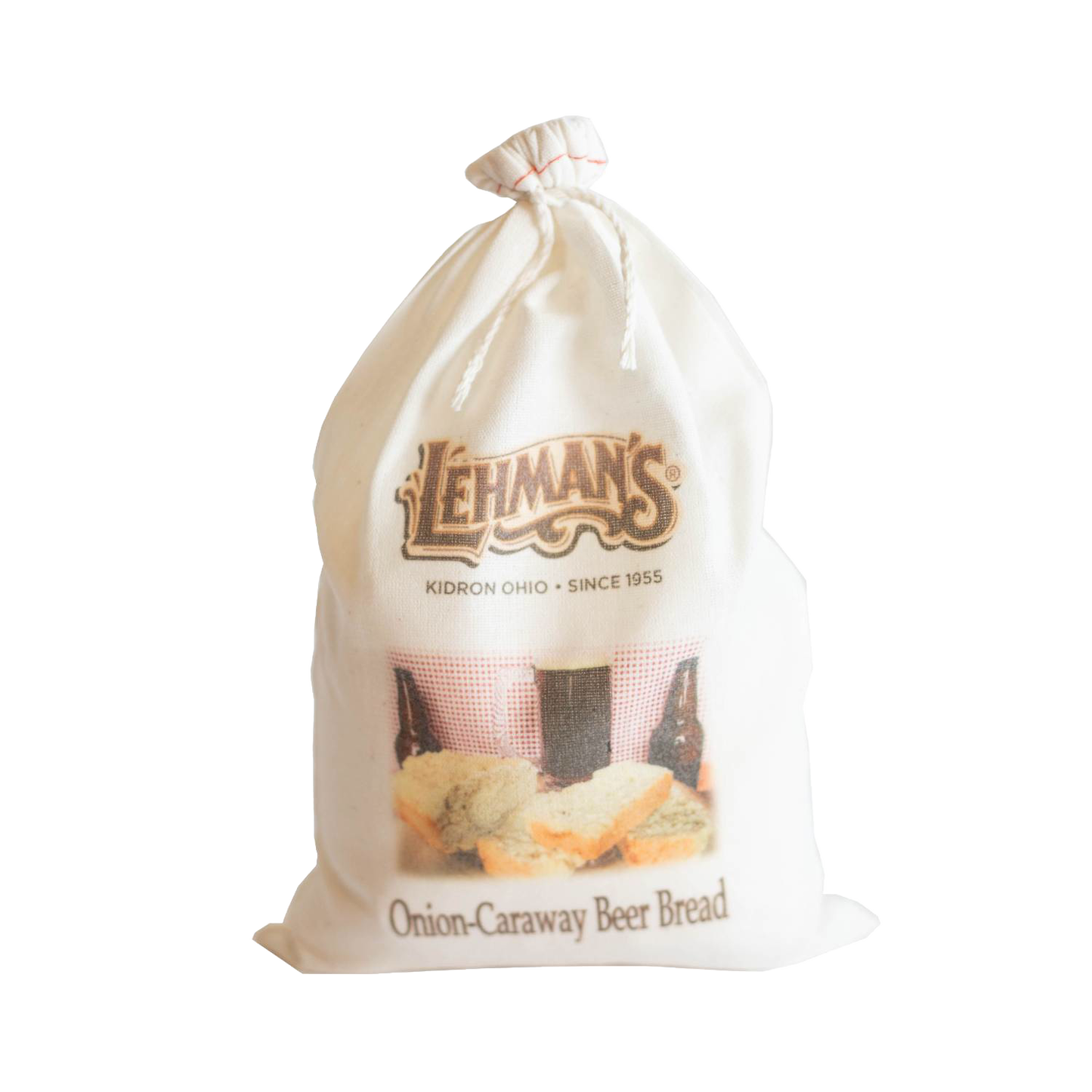 Soft fabric drawstring bag showcasing handcrafted Lehman’s bread mix with vintage-style branding and image of sliced bread, ideal for Kitchen & Food, Pantry, Dry Goods and Mixes, Best Sellers, and Promo Eligible collections.