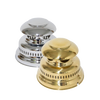 Set of polished brass and chrome lamp hoods designed for Petromax HK350 and HK500 models, featuring ventilation holes and crafted for Lamps & Lighting, Parts and Accessories collections.