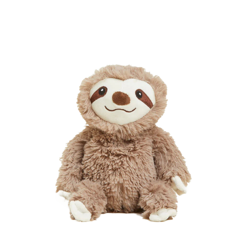 Soft and cuddly weighted plush sloth with light brown fur, microwaveable for soothing warmth, enhanced with dried French lavender scent, ideal for Health & Wellness and Children's Toys collections.
