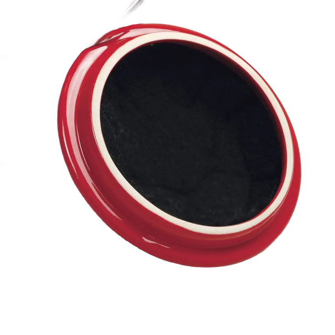 Red ceramic compost pail lid with a round black replacement filter inside, part of Farm, Garden & Tool, Composting, Garden Accessories, and Best Sellers collections.
