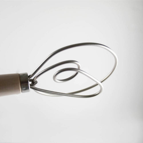 Handcrafted Old Country Dough Whisk with a smooth wooden handle and two sturdy spiral stainless steel wires, Amish made in USA, ideal for Kitchen & Food, Baking Supplies, and Cookware collections.