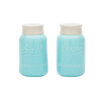 Set of handcrafted ceramic salt and pepper shakers with a mason jar design in blue, ideal for Kitchen & Food, Dinnerware, and Kitchen Accessories collections.