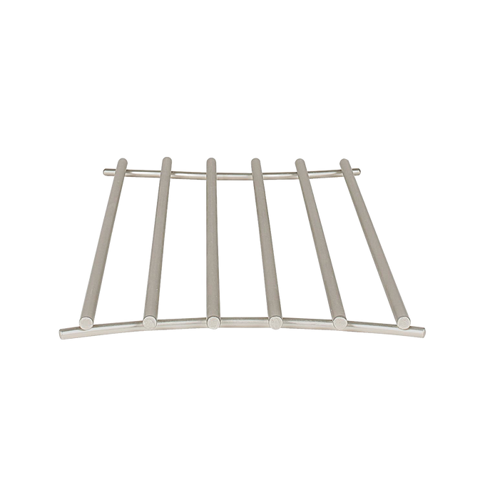 Steel trivet with a modern finish, featuring rounded wires to protect surfaces from hot cookware, suitable for Kitchen & Food, Dinnerware, and Kitchen Accessories collections.