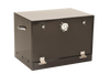 Black heat-resistant steel oven box with thermometer on front, latching door, and side handles, handcrafted Amish made, suitable for stove heat trapping in USA Made collections.