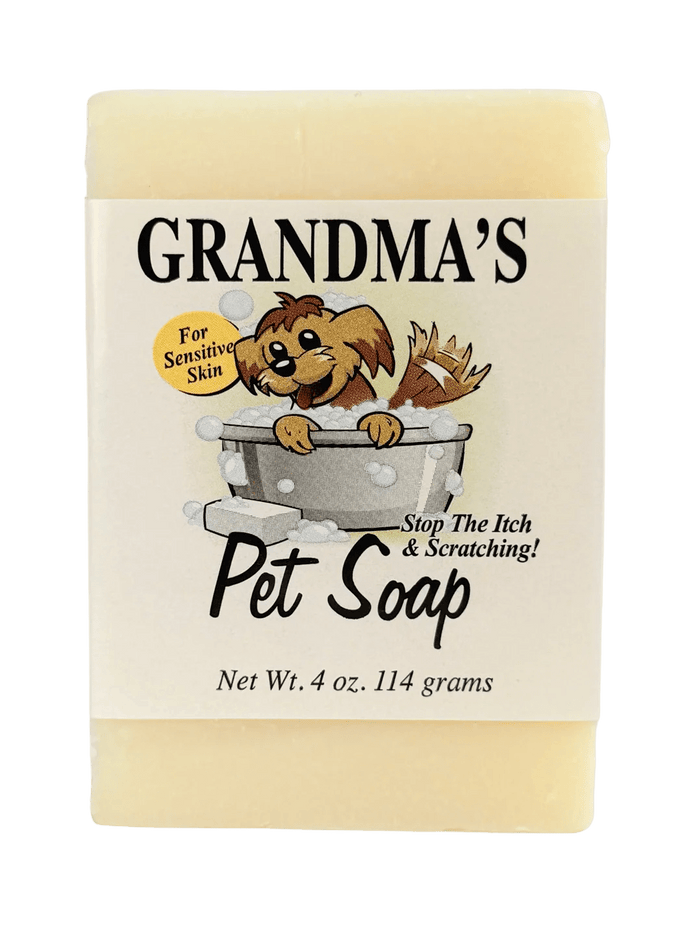 Natural pet soap bar made in USA with gentle ingredients for sensitive skin, designed to soothe itching and promote healthy grooming and hygiene.