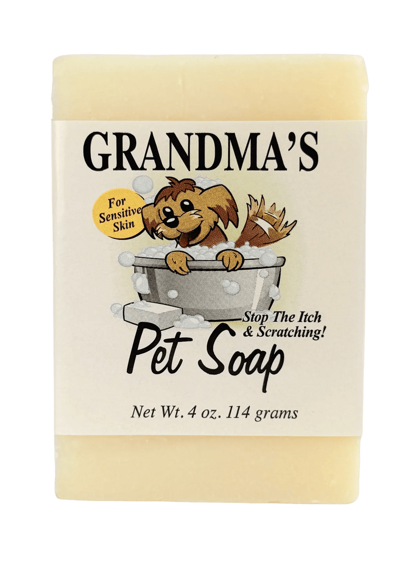 Natural pet soap bar made in USA with gentle ingredients for sensitive skin, designed to soothe itching and promote healthy grooming and hygiene.