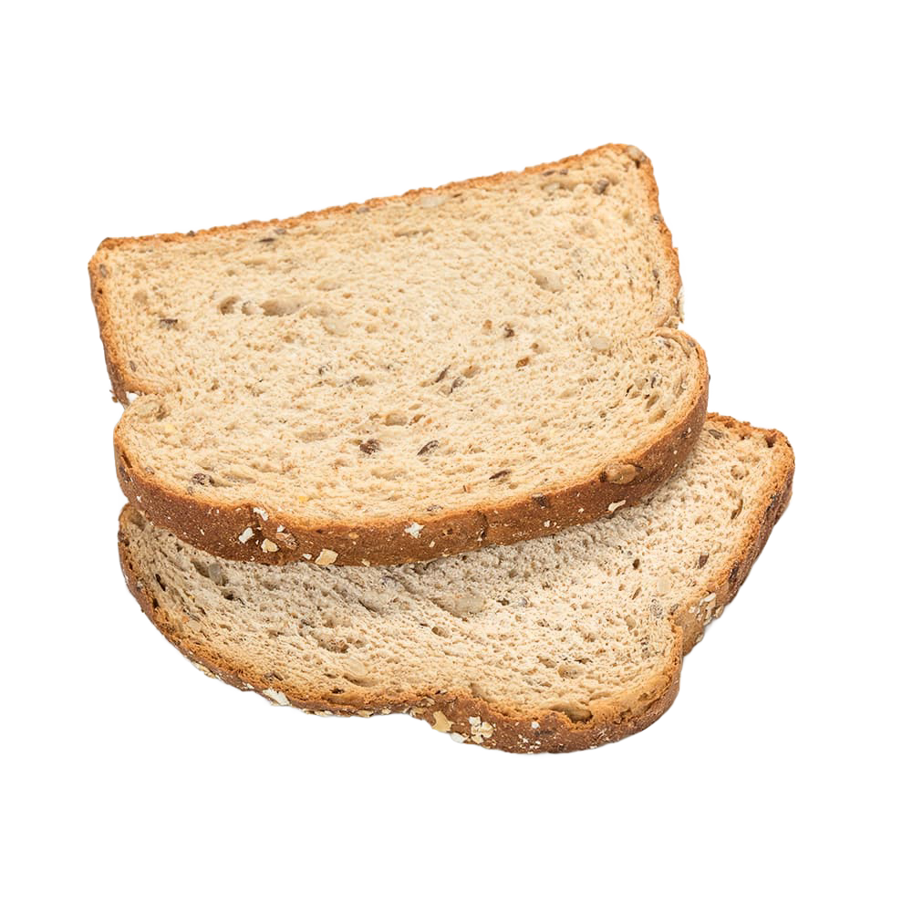Two slices of handcrafted 12-grain bread with visible oats and seeds in the crust, ideal for Kitchen & Food, Freeze Dried, USA Made, Best Sellers, and Promo Eligible collections.