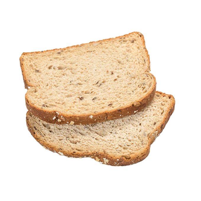 Two slices of handcrafted 12-grain bread with visible oats and seeds in the crust, ideal for Kitchen & Food, Freeze Dried, USA Made, Best Sellers, and Promo Eligible collections.