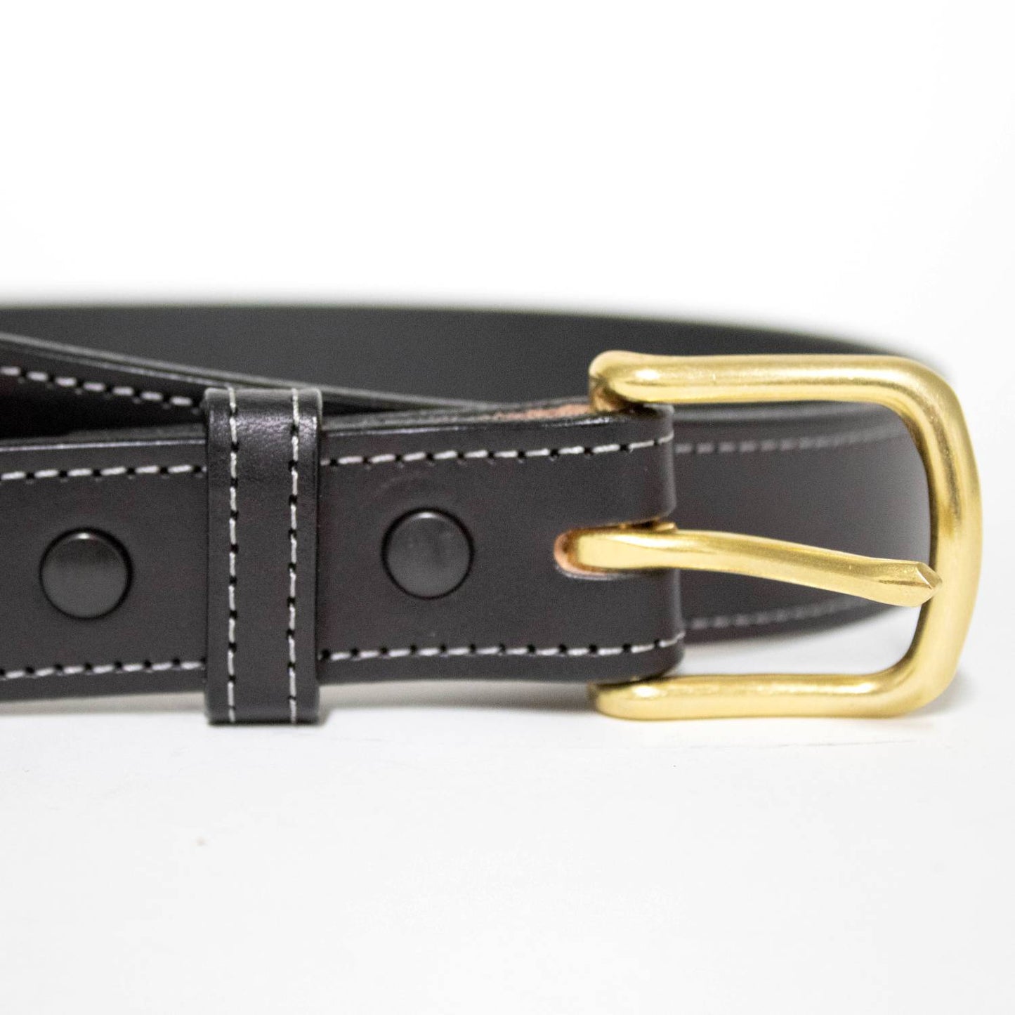 Handcrafted black leather belt with fine contrasting stitching and polished brass buckle, Amish made in USA, featured in Clothing and Accessories, USA Made, Amish Made, Best Sellers collections.