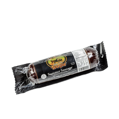Vacuum-sealed, handcrafted summer sausage featuring a savory blend of pork and beef, made in USA, ideal for Kitchen & Food, Snacks and Sweets, Pantry, Meats, USA Made, and Best Sellers collections.
