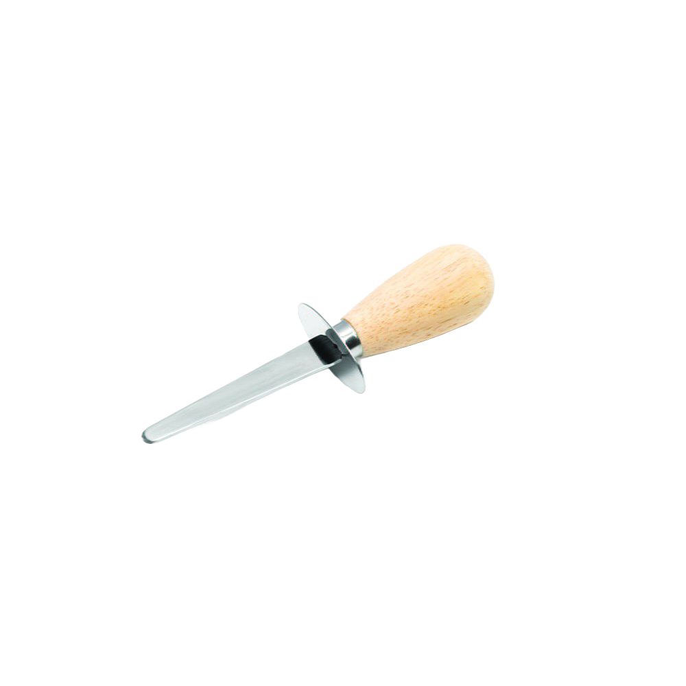 Oyster knife with stainless steel blade and easy-grip wooden handle, designed for quick shell prying, featured in Kitchen & Food, Kitchen Gadgets, and Cooking and Baking Helpers collections.