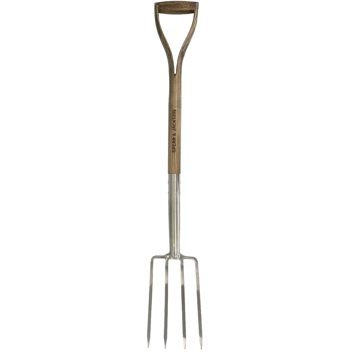 Lightweight border fork with a stainless steel head and wooden handle featuring a D-grip, designed for precision digging and cultivation in small garden spaces, ideal for Farm, Garden & Tool, Digging and Cultivating, Garden Accessories, Lawncare, Best Sellers, and Promo Eligible collections.