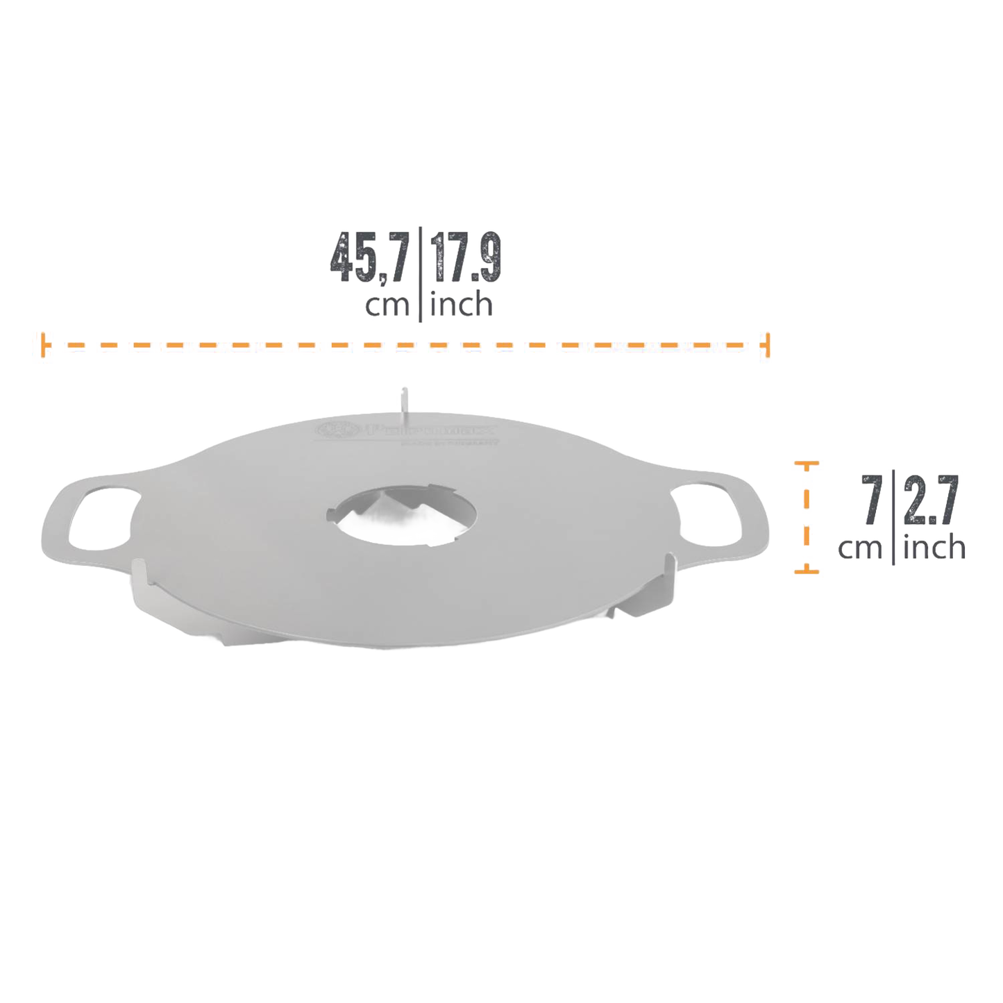 Oiled steel griddle plate with sturdy handles and central vent, designed for versatile grilling with multiple heat zones, suitable for Farm, Garden & Tool, Stoves, and Camping collections.