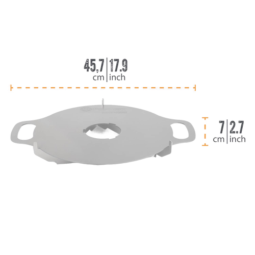 Oiled steel griddle plate with sturdy handles and central vent, designed for versatile grilling with multiple heat zones, suitable for Farm, Garden & Tool, Stoves, and Camping collections.