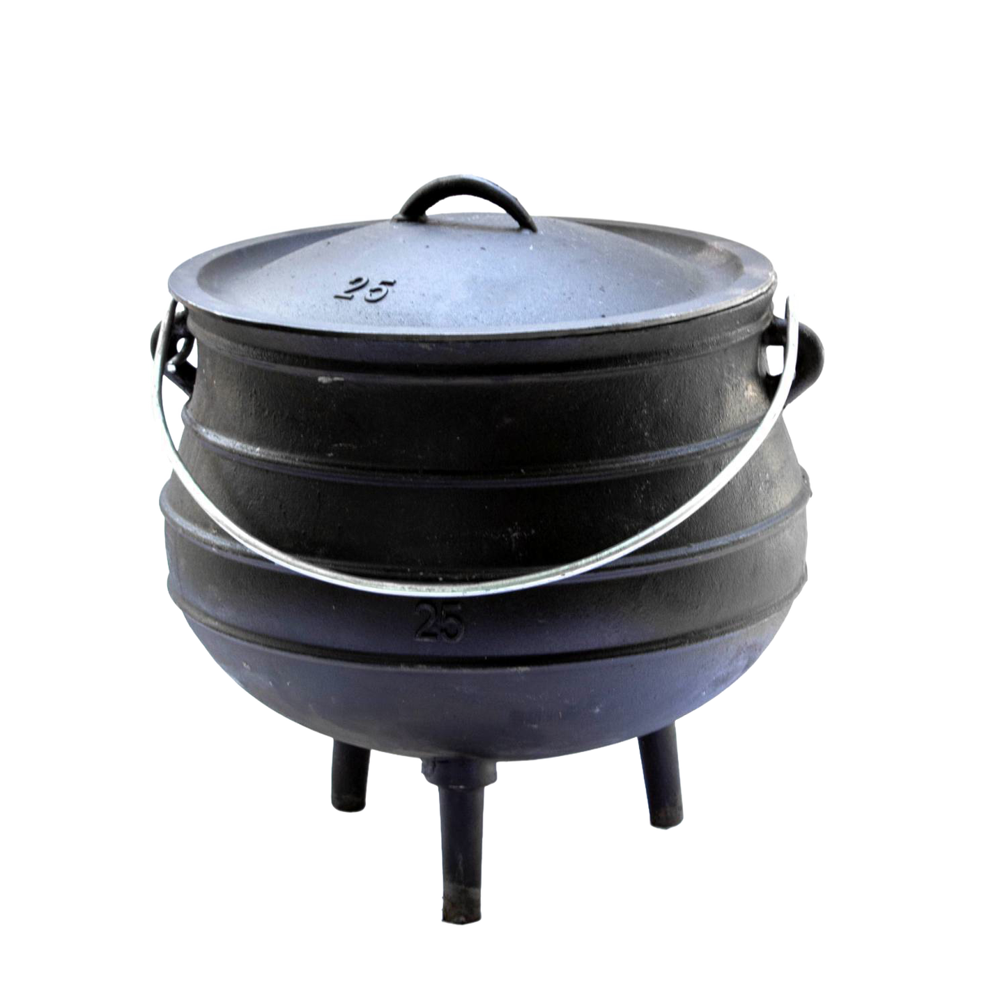 Handcrafted cast iron kettle with round lid, three legs, and sturdy handle, designed for outdoor cooking in Farm, Garden & Tool, Camping, Best Sellers, and Promo Eligible collections.