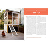 Open book spread showing a chapter on shelter with text and photos of an outdoor chicken coop featuring a secure enclosure and a red chicken nearby, part of Farm, Garden & Tool and Farm and Livestock Books collections.
