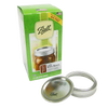 Green package of Ball canning lids and bands with 12 silver BPA-free regular mouth lids and bands, designed for Food Preservation, Canning, Kitchen & Food, and USA Made collections.